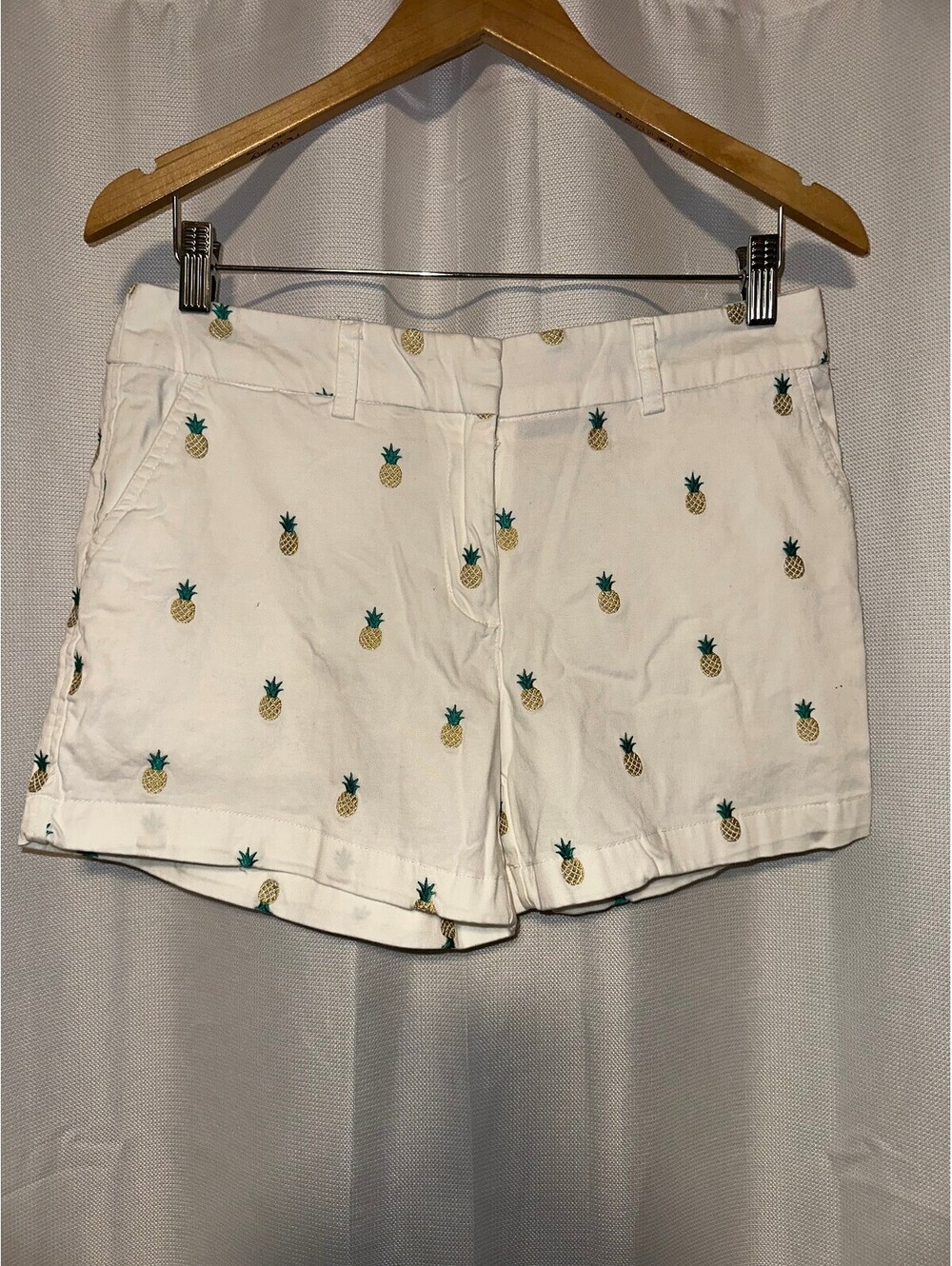 British Khaki Women's White Embroidered Pineapple Shorts 6